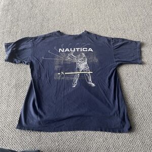 Vintage‎ Nautica Men's Golf T-shirt. Size L, XL. Broken In. Cotton, Navy